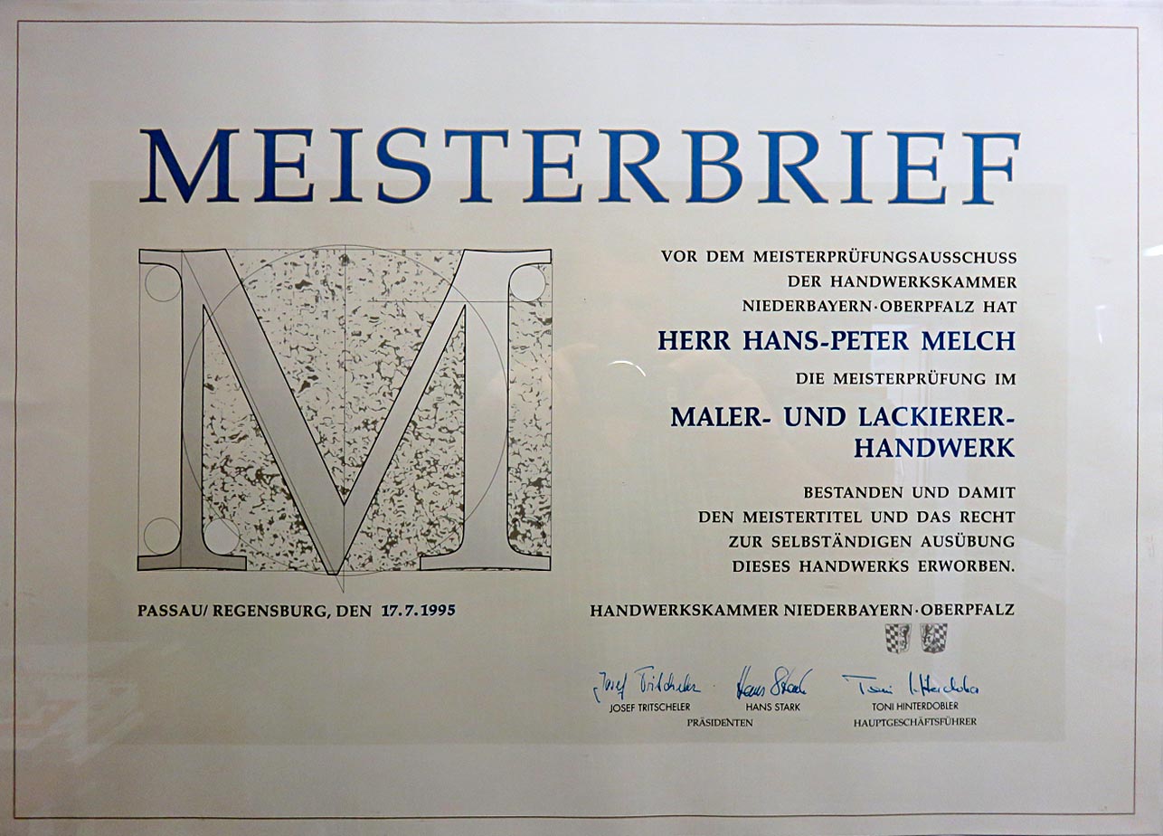 Meisterbrief Hans-Peter Melch