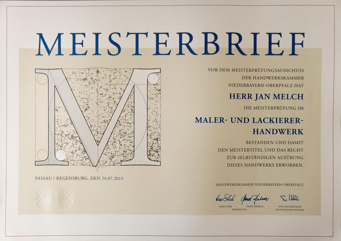 Meisterbrief Jan Melch